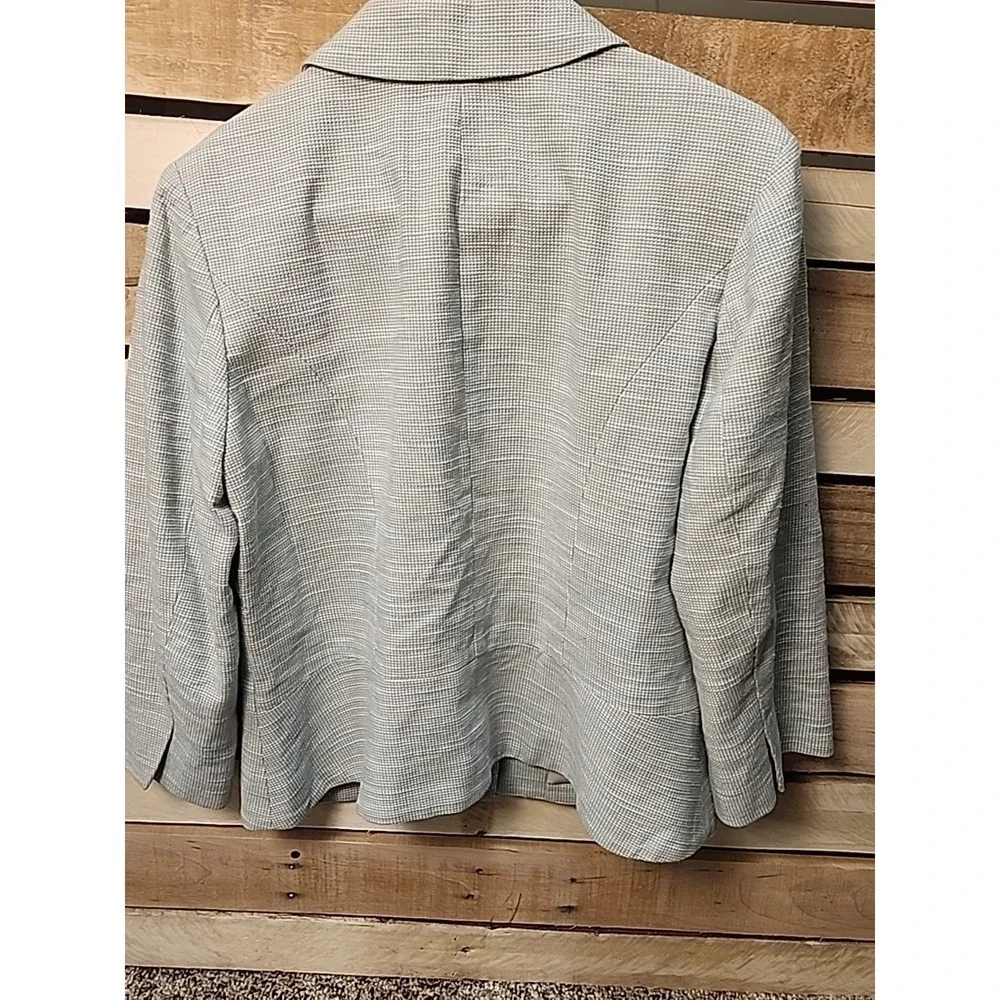 Pendleton Womens Cotton Linen Blend 3/4 Sleeve Green Blazer Jacket Size 14